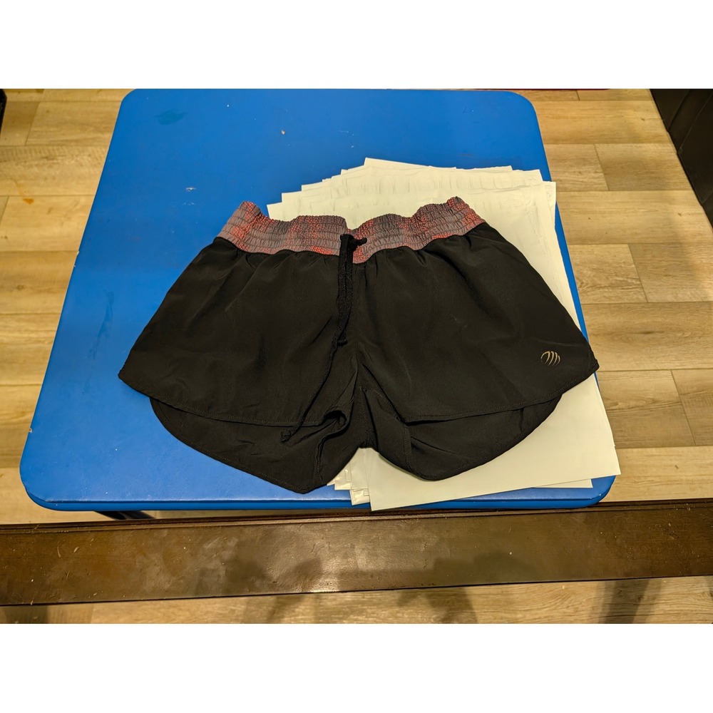MPG Sport Women Black Running Shorts XS Red Patterned Waistband Activewear